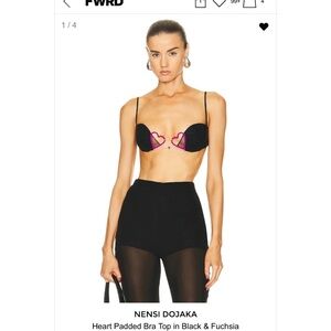 NENSI DOJAKA HEART PADDED BRA TOP IN BLACK/FUSCHIA